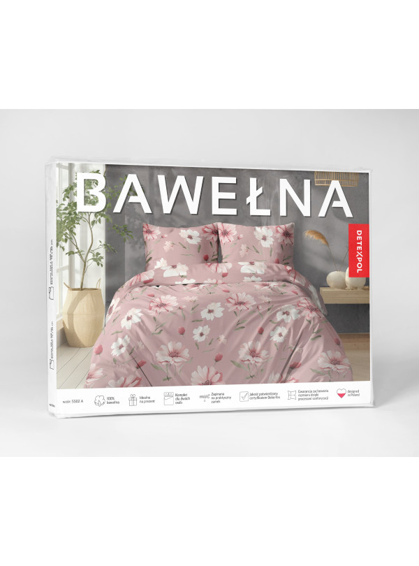 POŚCIEL BAWEŁNIANA 200x220 W RÓŻOWE KWIATY 5502_A
