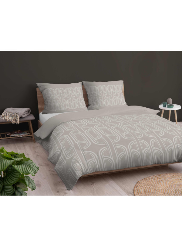 POŚCIEL FLANELOWA 200x220 BEŻOWA GEOMETRYCZNA 4941_B