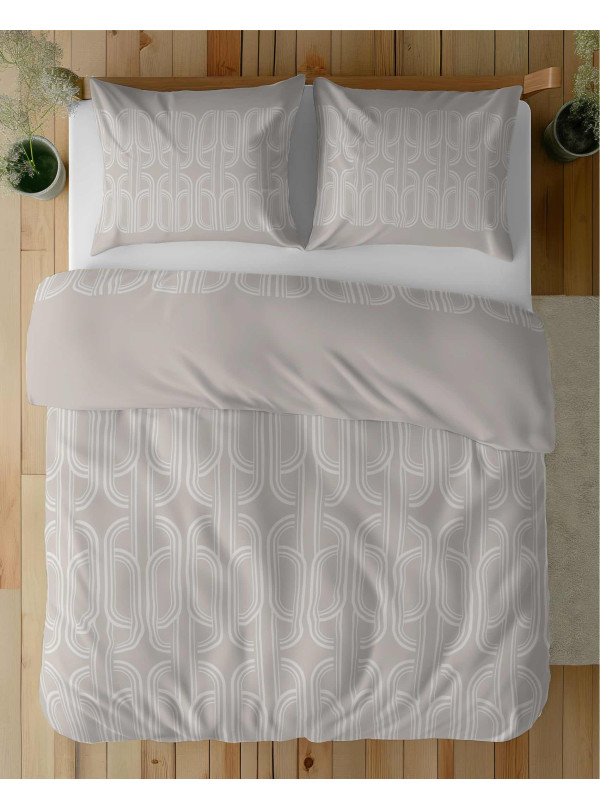 POŚCIEL FLANELOWA 200x220 BEŻOWA GEOMETRYCZNA 4941_B