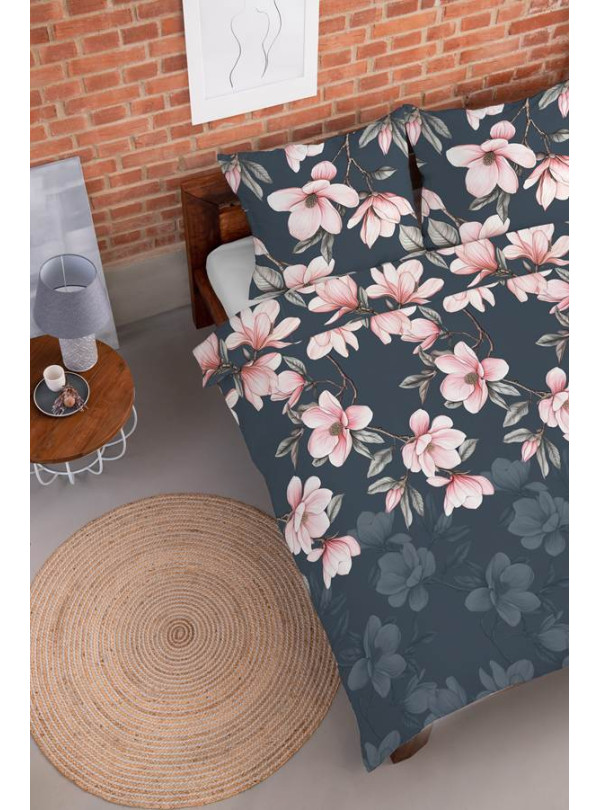 POŚCIEL FLANELOWA 160x200 W KWIATY CIEMNA 5625_A