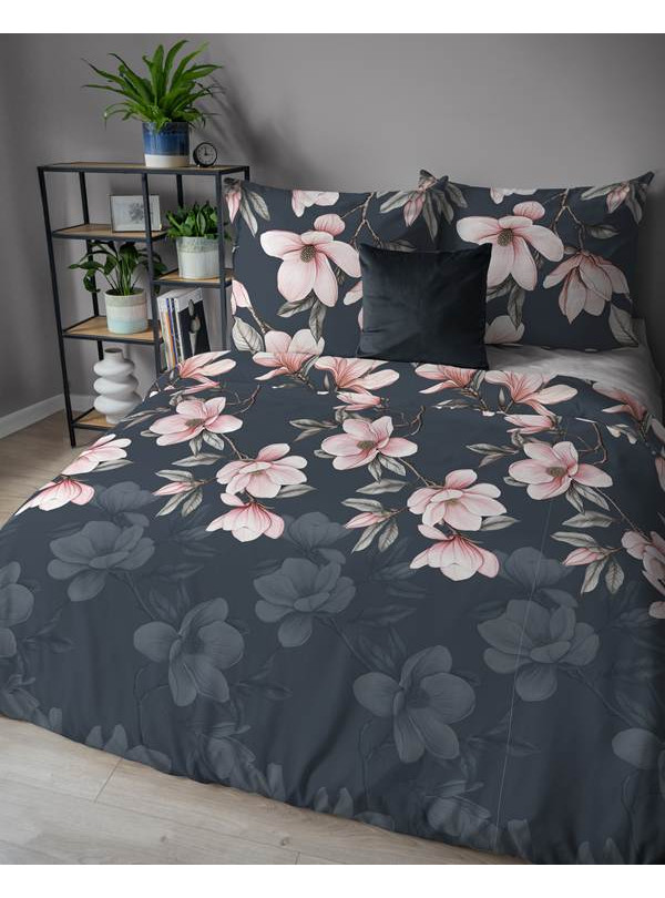 POŚCIEL FLANELOWA 200x220 W KWIATY CIEMNA 5625_A
