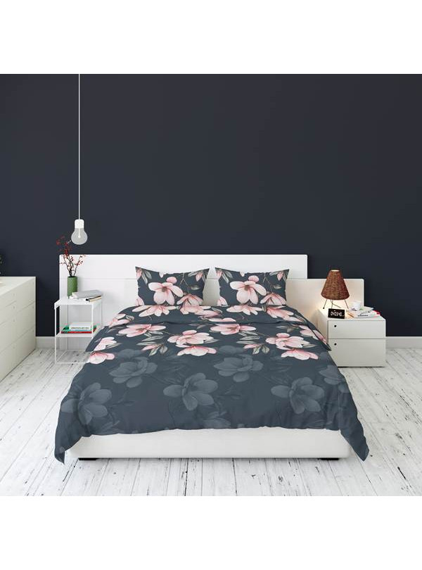 POŚCIEL FLANELOWA 200x220 W KWIATY CIEMNA 5625_A