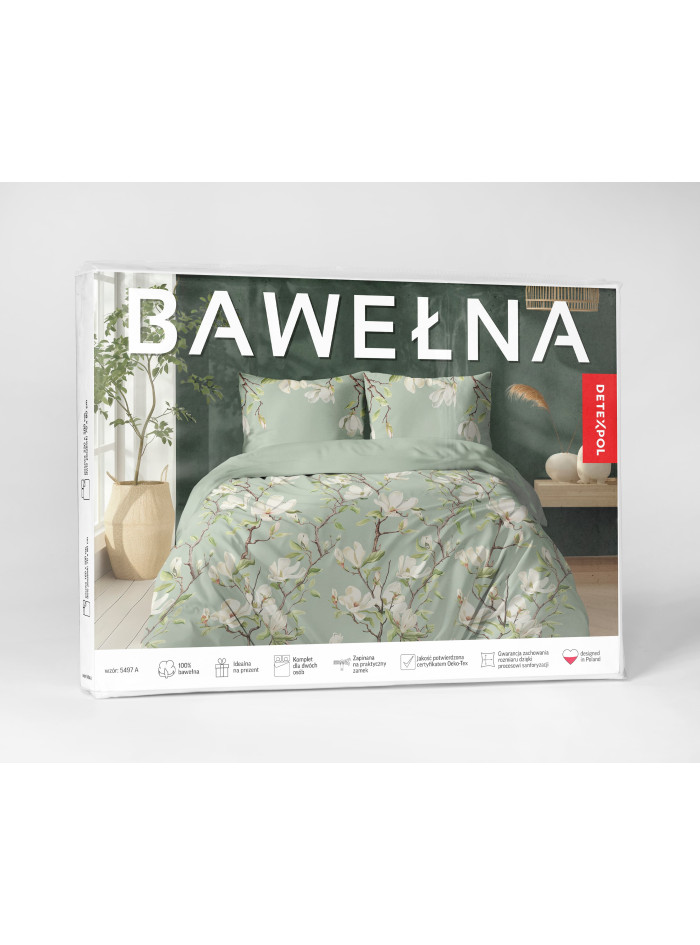 POŚCIEL BAWEŁNIANA 160x200 W KWIATY LIŚCIE 5497_B