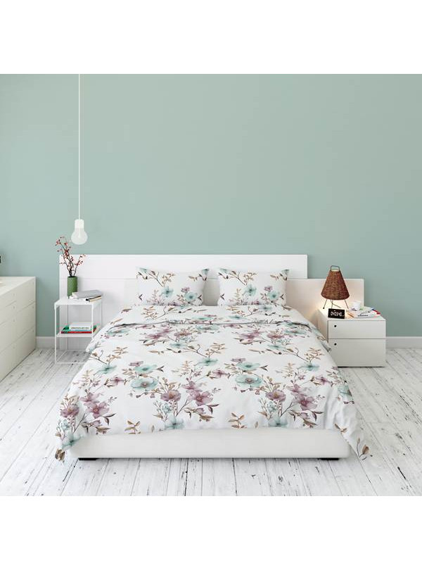 POŚCIEL FLANELOWA 160x200 BIAŁA W KWIATY 5635_B