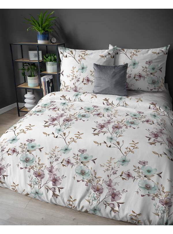 POŚCIEL FLANELOWA 160x200 BIAŁA W KWIATY 5635_B