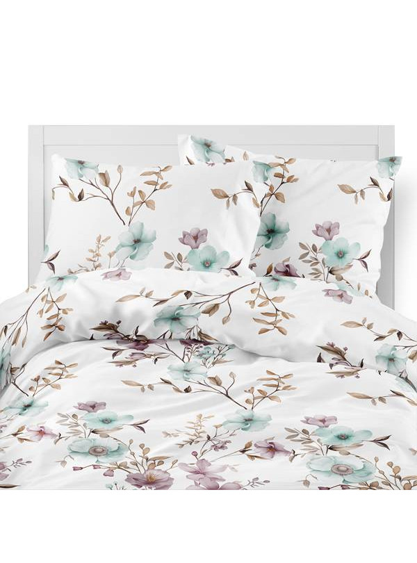 POŚCIEL FLANELOWA 160x200 BIAŁA W KWIATY 5635_B