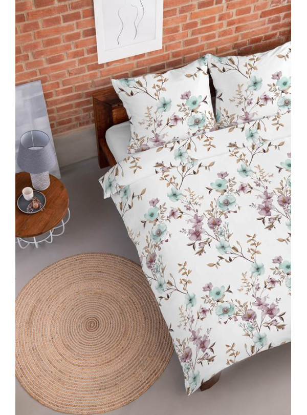 POŚCIEL FLANELOWA 200x220 BIAŁA W KWIATY 5635_B