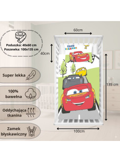 POŚCIEL DO ŁÓŻECZKA 100x135 cm AUTA ZYGZAK MC QUEEN CARS 08 2