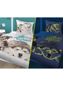 POŚCIEL 140x200 ŚWIECĄCA W CIEMNOŚCI PIES I KOT 2