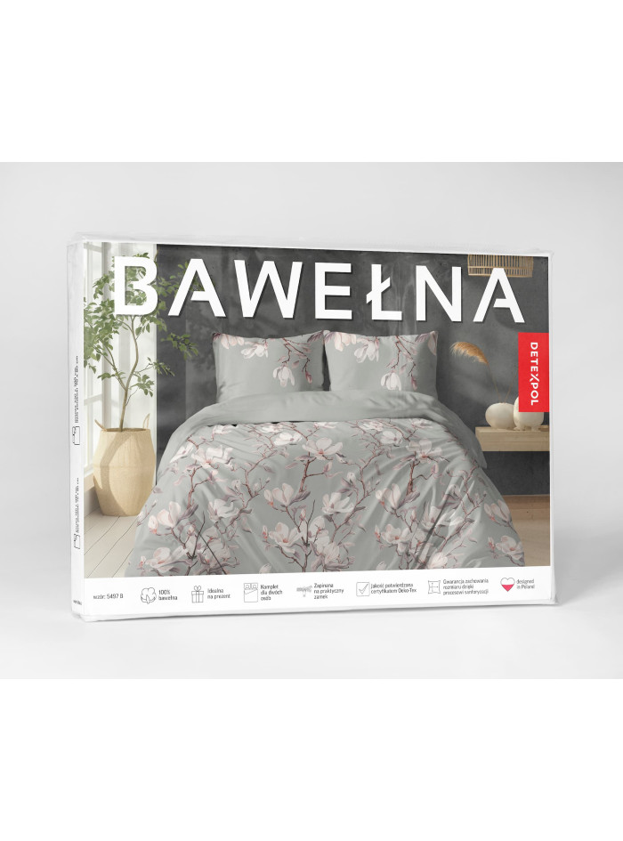 POŚCIEL BAWEŁNIANA 160x200 W KWIATY LIŚCIE 5497_B