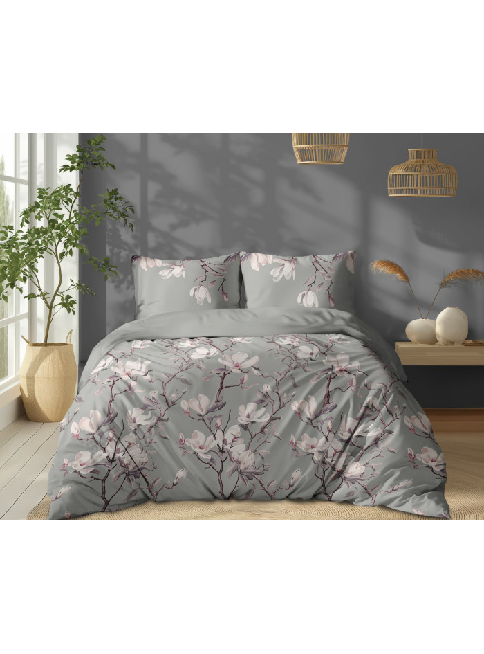 POŚCIEL BAWEŁNIANA 200x220 W KWIATY LIŚCIE 5497_B