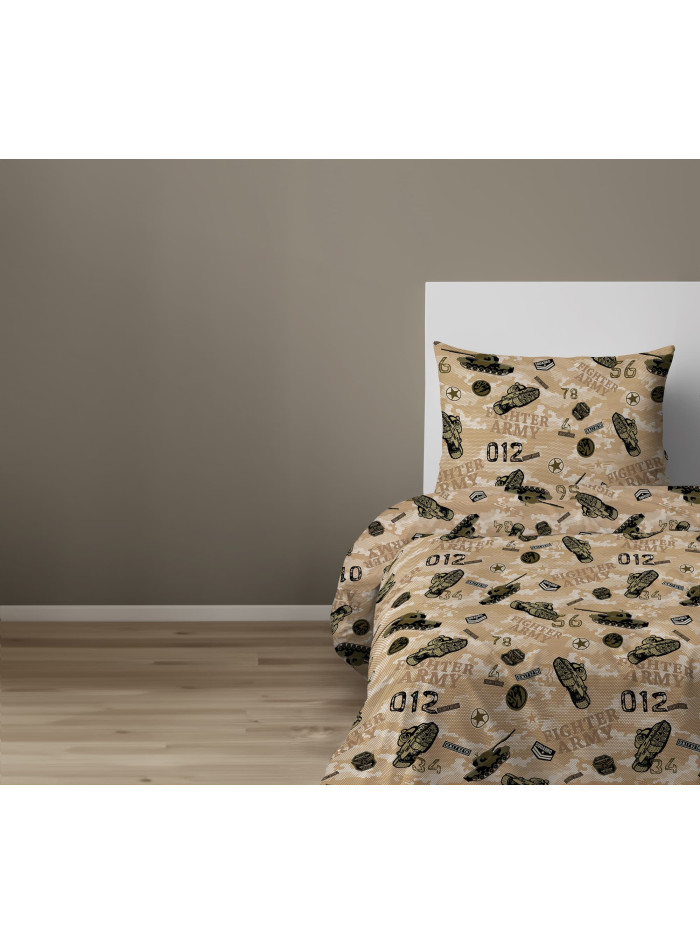 POŚCIEL MŁODZIEŻOWA 160x200 Z CZOŁGIEM MORO 5872_A