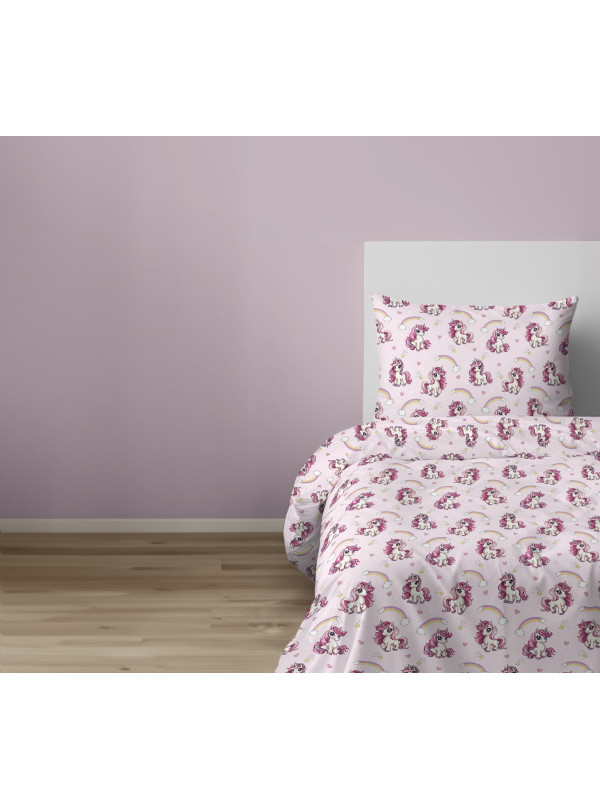 POŚCIEL MŁODZIEŻOWA 140x200 RÓŻOWA Z JEDNOROŻCEM 5873_A