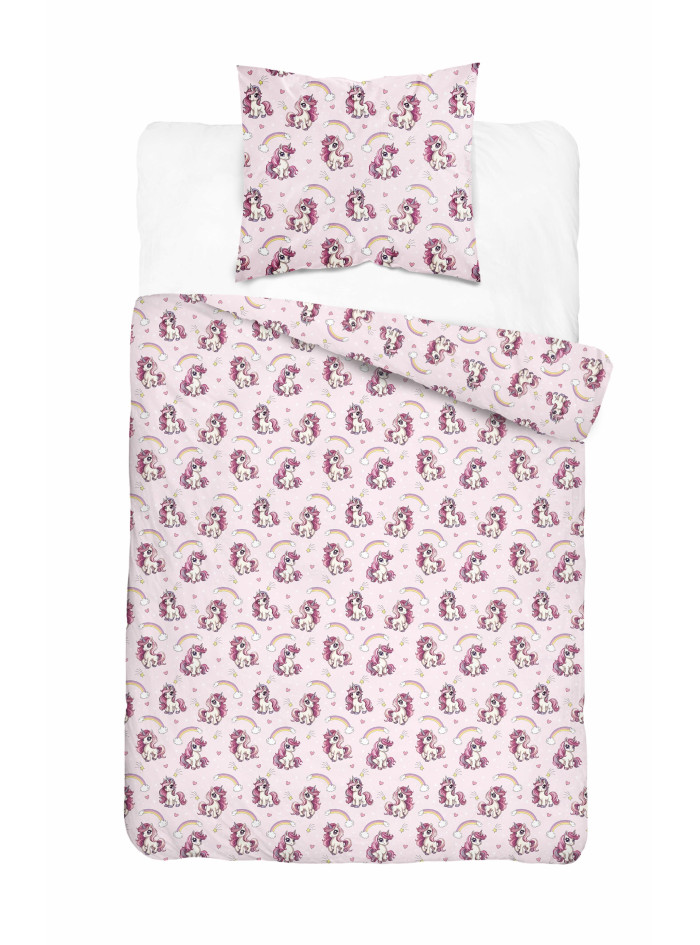 POŚCIEL MŁODZIEŻOWA 140x200 RÓŻOWA Z JEDNOROŻCEM 5873_A