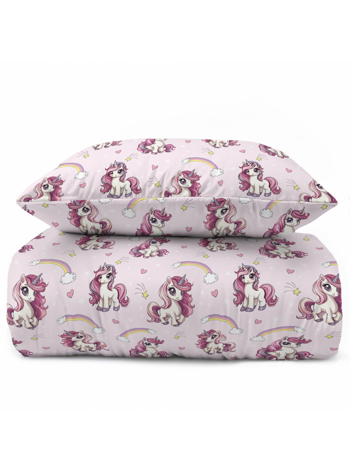 POŚCIEL MŁODZIEŻOWA 160x200 RÓŻOWA Z JEDNOROŻCEM 5873_A