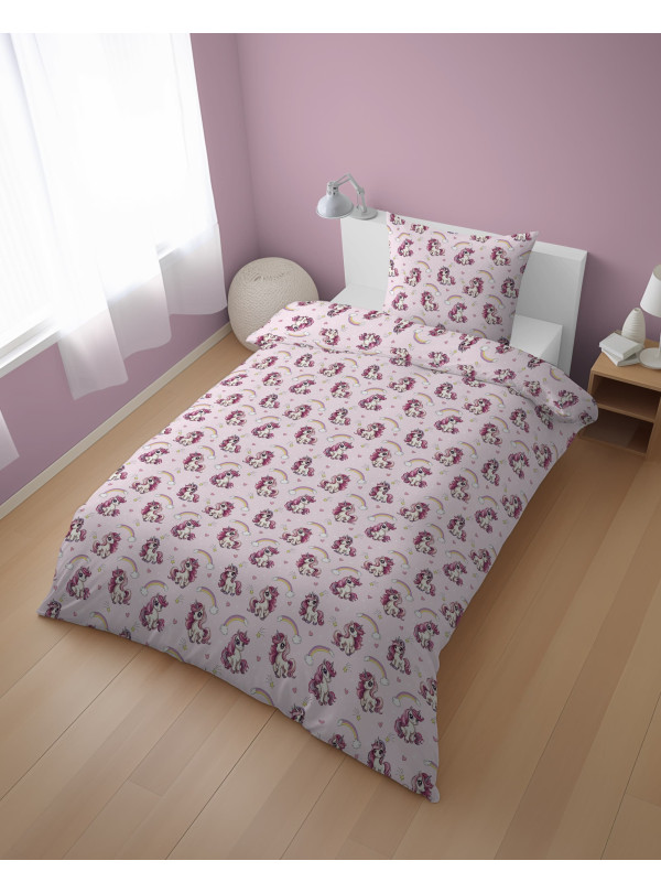 POŚCIEL MŁODZIEŻOWA 160x200 RÓŻOWA Z JEDNOROŻCEM 5873_A