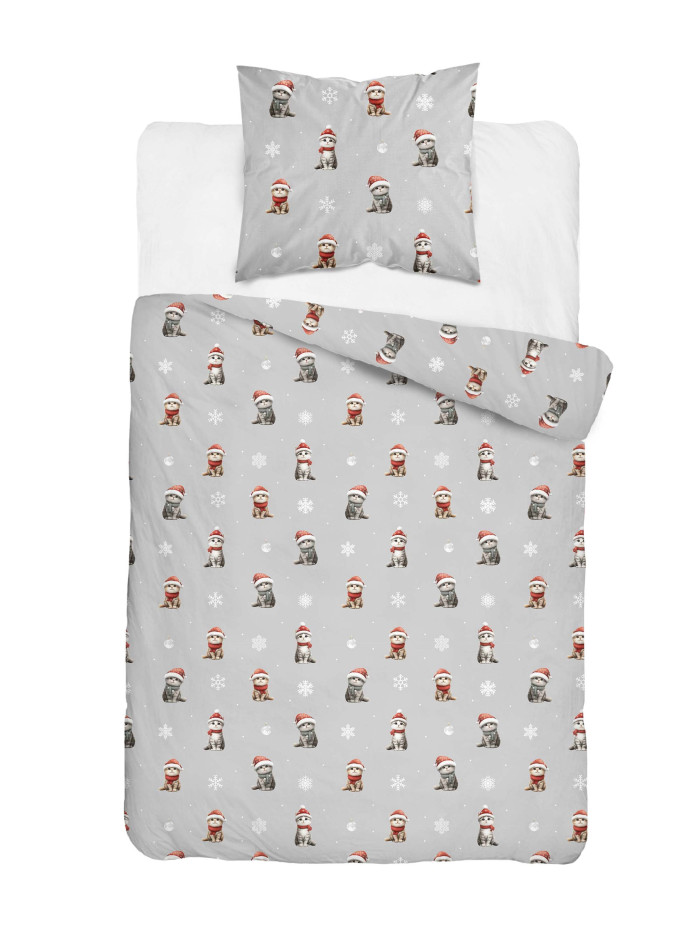 POŚCIEL MŁODZIEŻOWA 160x200 ŚWIĄTECZNA Z KOTKAMI 5875_A