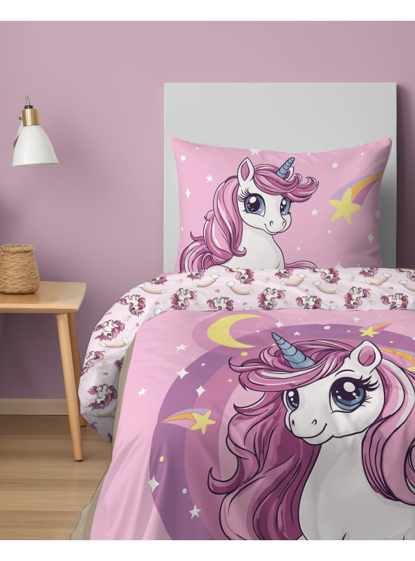 POŚCIEL Z JEDNOROŻCEM 160x200 RÓŻOWA 5865_A