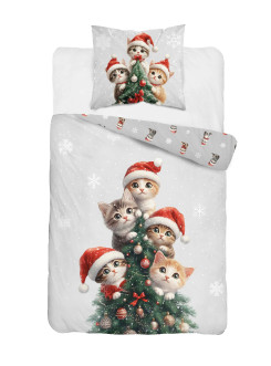 POŚCIEL ŚWIĄTECZNA 140x200 KOTKI CHOINKA 5867_A