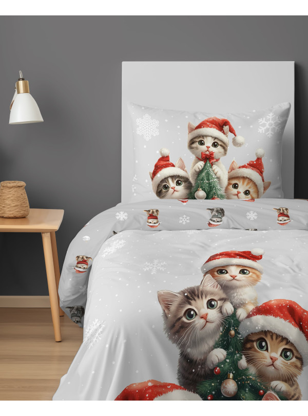 POŚCIEL ŚWIĄTECZNA 160x200 KOTKI CHOINKA 5867_A
