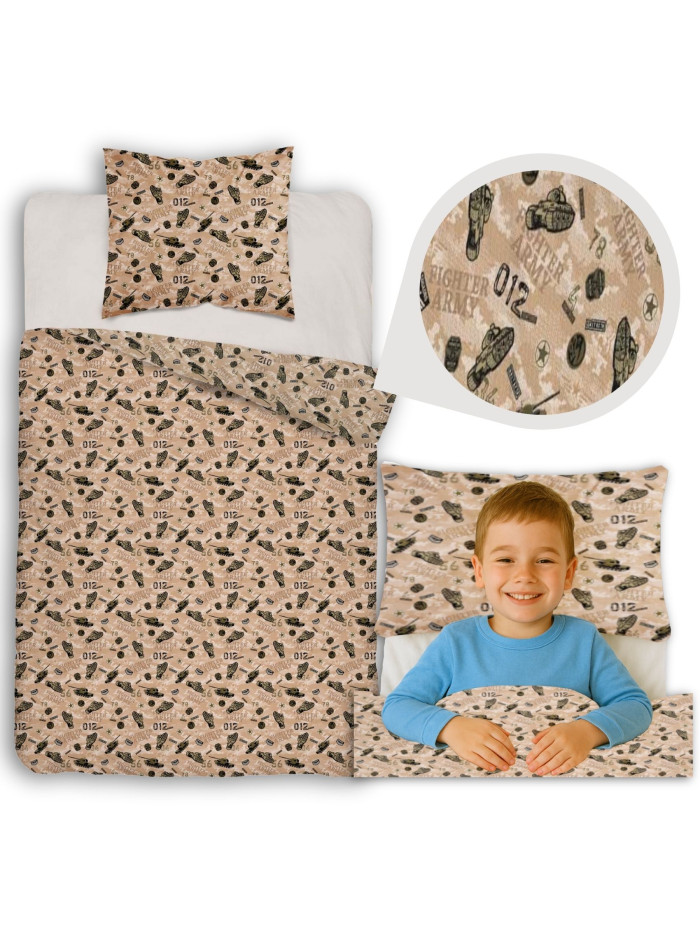 POŚCIEL MŁODZIEŻOWA 160x200 Z CZOŁGIEM MORO 5872_A