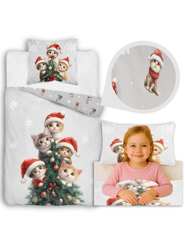 POŚCIEL ŚWIĄTECZNA 160x200 KOTKI CHOINKA 5867_A