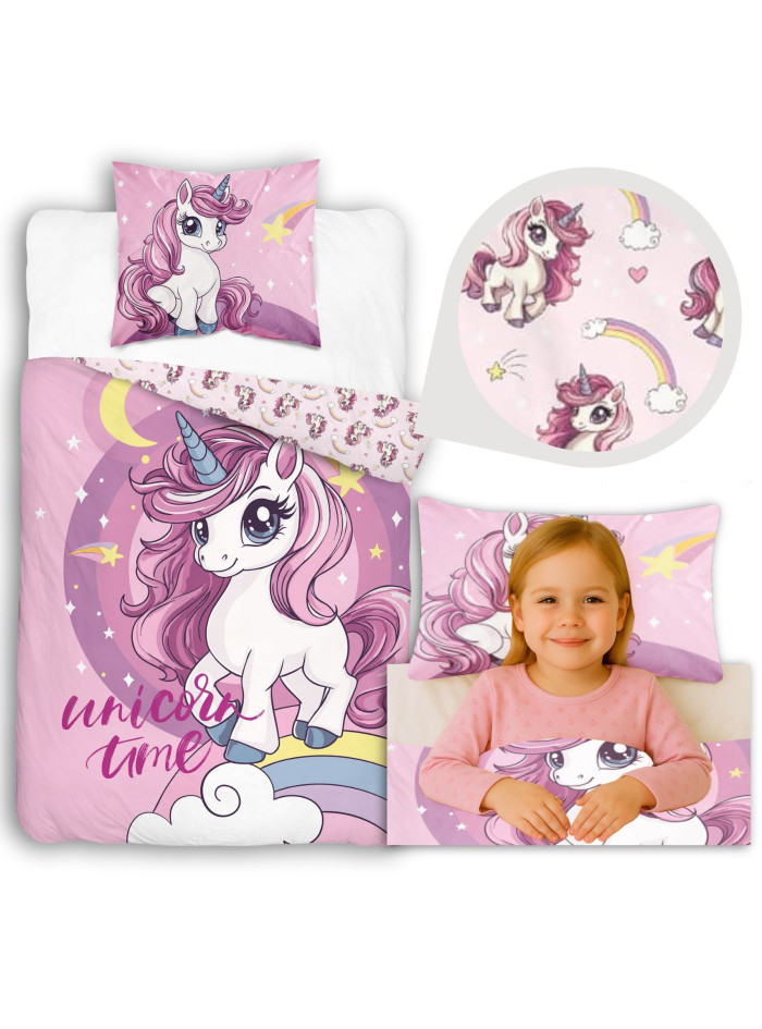 POŚCIEL Z JEDNOROŻCEM 160x200 RÓŻOWA 5865_A