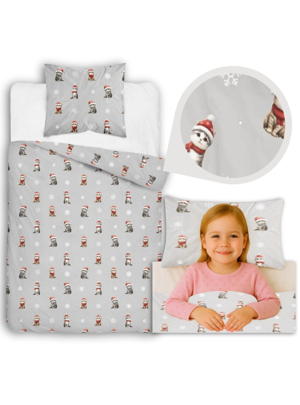 POŚCIEL MŁODZIEŻOWA 140x200 ŚWIĄTECZNA Z KOTKAMI 5875_A