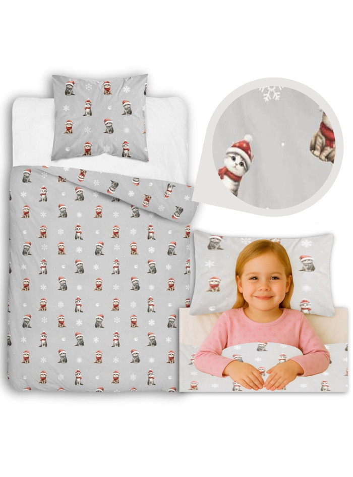 POŚCIEL MŁODZIEŻOWA 140x200 ŚWIĄTECZNA Z KOTKAMI 5875_A