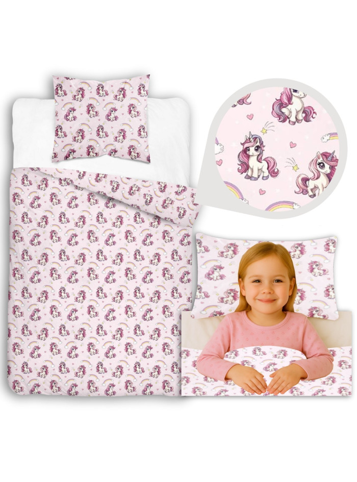 POŚCIEL MŁODZIEŻOWA 140x200 RÓŻOWA Z JEDNOROŻCEM 5873_A