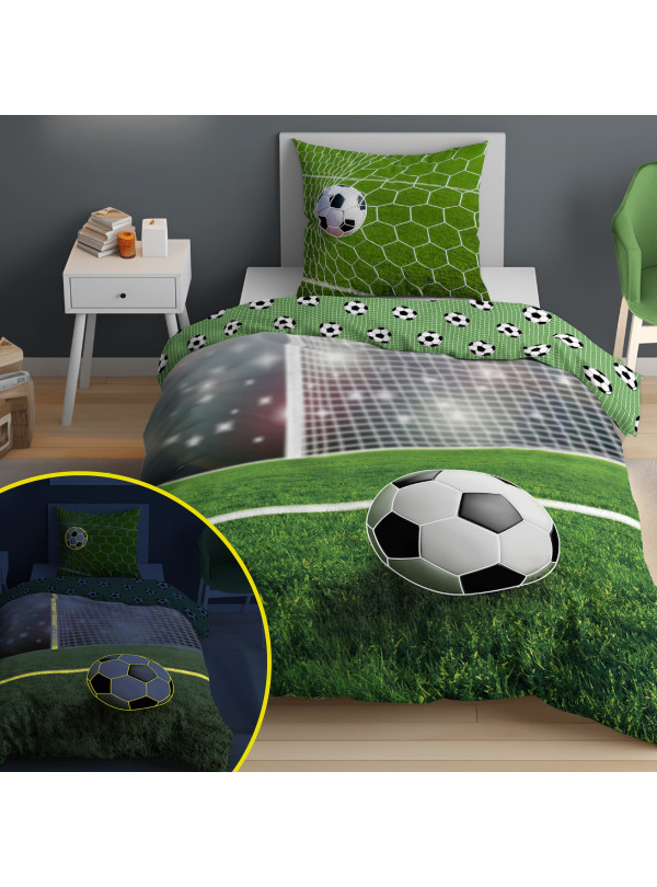 POŚCIEL 140x200 ŚWIECĄCA W CIEMNOŚCI PIŁKA NOŻNA 3685_A