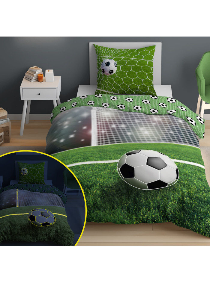 POŚCIEL 140x200 ŚWIECĄCA W CIEMNOŚCI PIŁKA NOŻNA 3685_A