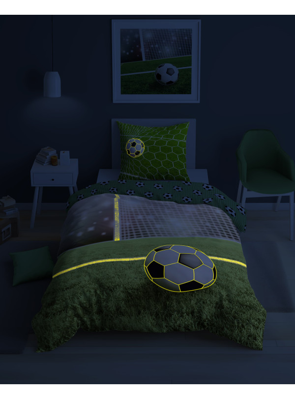 POŚCIEL 140x200 ŚWIECĄCA W CIEMNOŚCI PIŁKA NOŻNA 3685_A