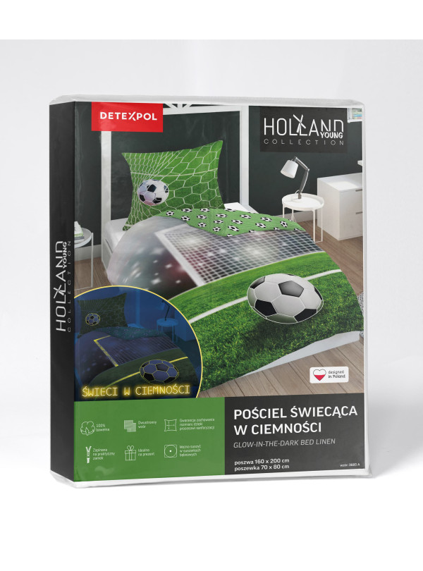 POŚCIEL 160x200 ŚWIECĄCA W CIEMNOŚCI PIŁKA NOŻNA 3685_A