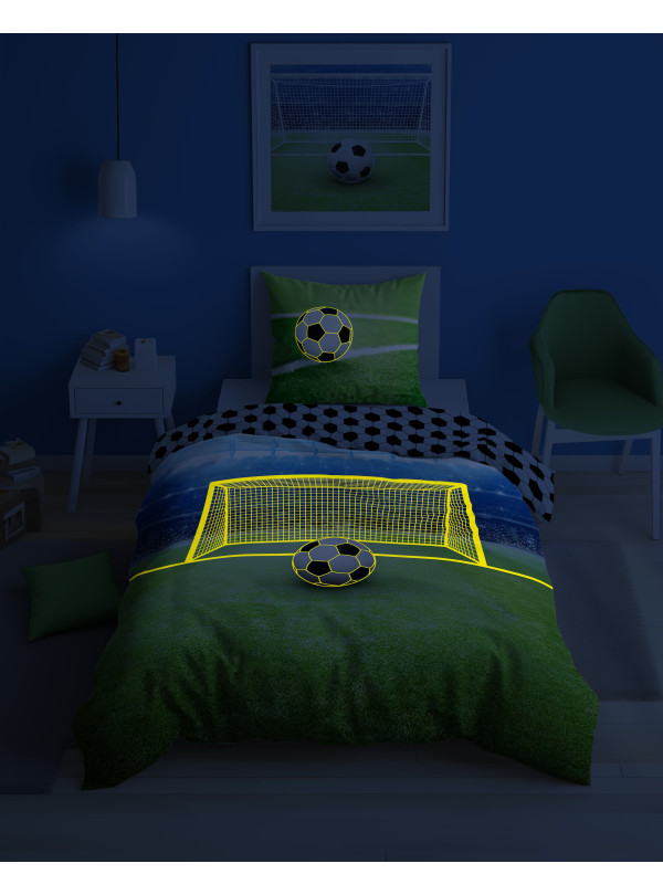 POŚCIEL 140x200 ŚWIECĄCA W CIEMNOŚCI PIŁKA NOŻNA 3855_A