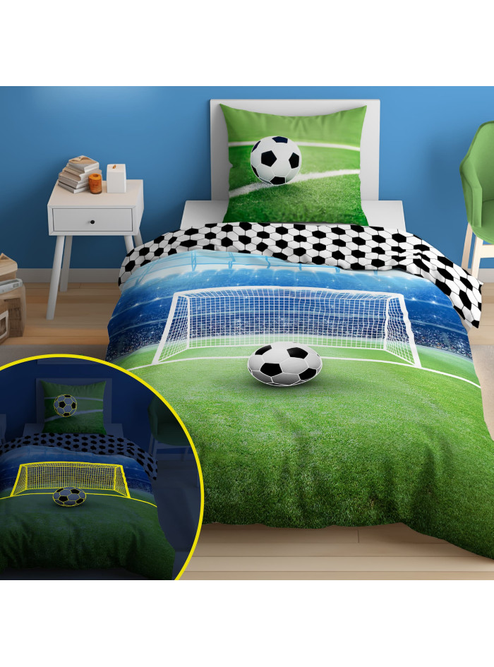 POŚCIEL 160x200 ŚWIECĄCA W CIEMNOŚCI PIŁKA NOŻNA 3855_A