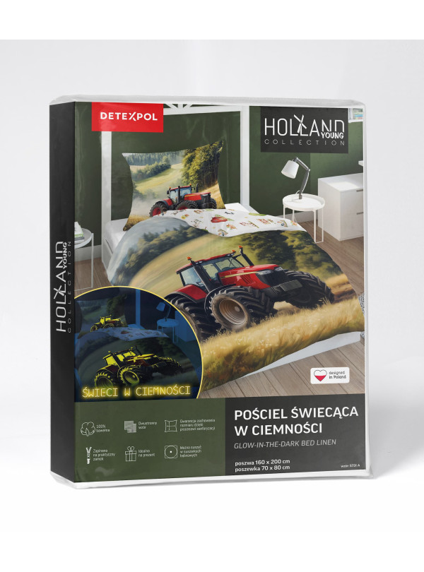 POŚCIEL 160x200 ŚWIECĄCA W CIEMNOŚCI CZERWONY TRAKTOR 5731A