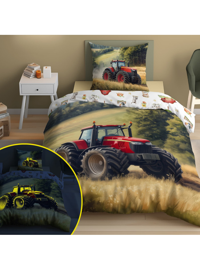 POŚCIEL 160x200 ŚWIECĄCA W CIEMNOŚCI CZERWONY TRAKTOR 5731A