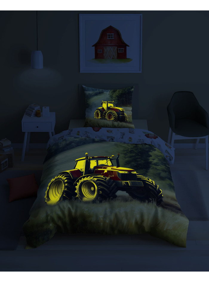 POŚCIEL 160x200 ŚWIECĄCA W CIEMNOŚCI CZERWONY TRAKTOR 5731A