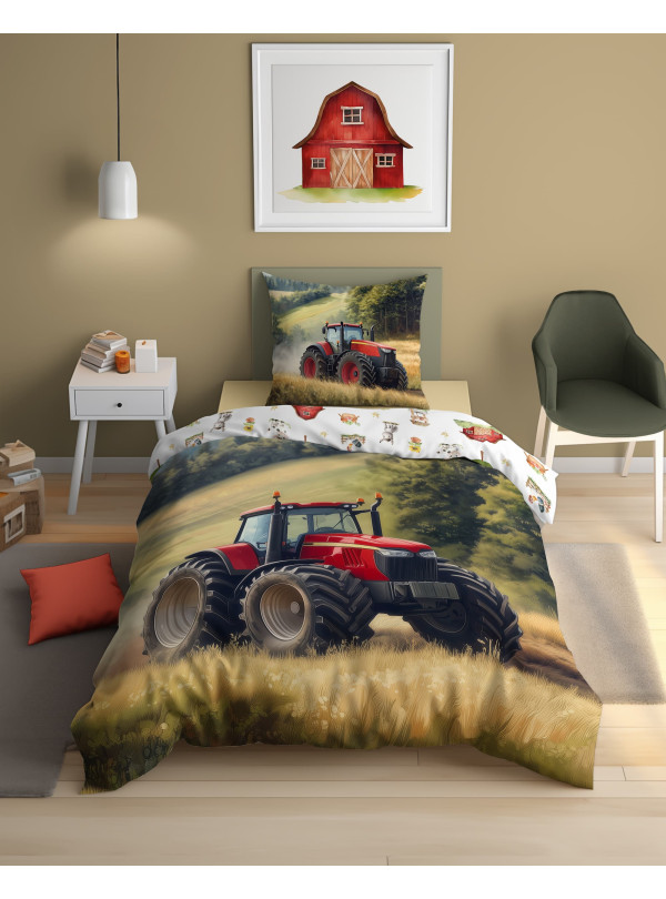 POŚCIEL 160x200 ŚWIECĄCA W CIEMNOŚCI CZERWONY TRAKTOR 5731A