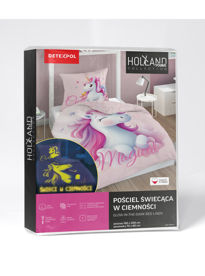 POŚCIEL 140x200 ŚWIECĄCA W CIEMNOŚCI JEDNOROŻEC 5732A