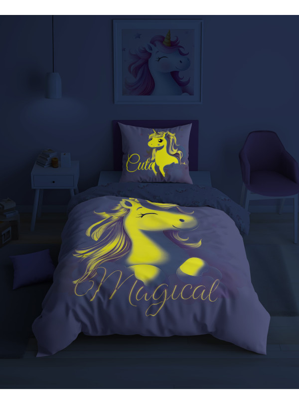 POŚCIEL 140x200 ŚWIECĄCA W CIEMNOŚCI JEDNOROŻEC 5732A