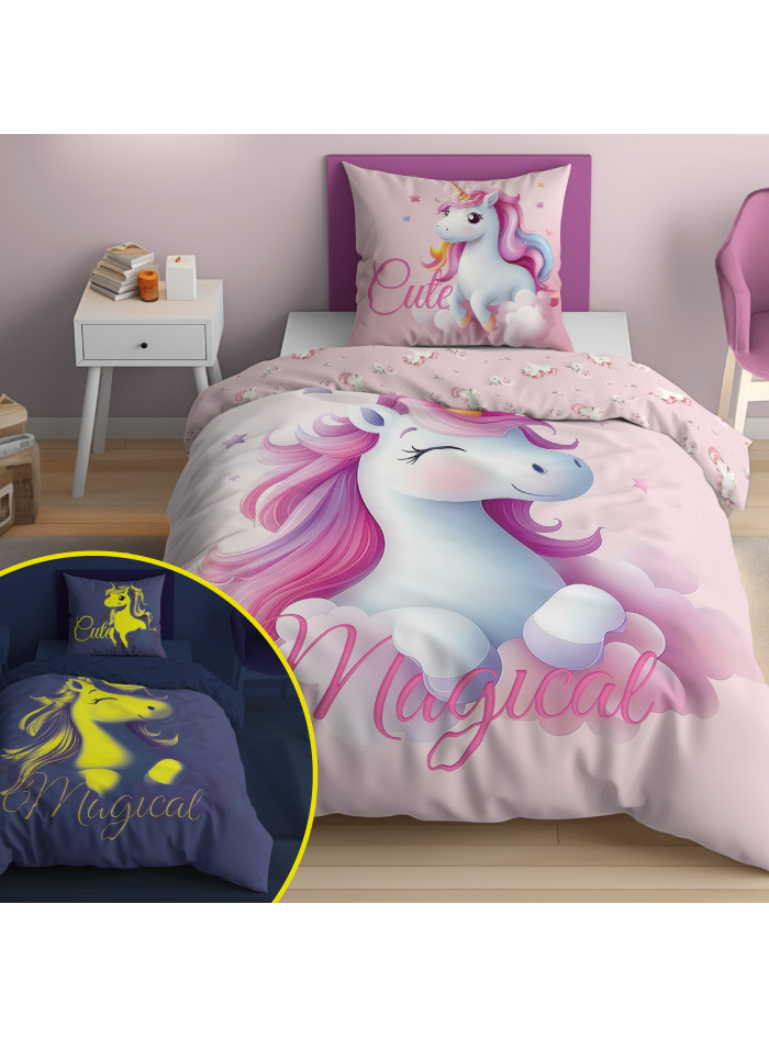 POŚCIEL 160x200 ŚWIECĄCA W CIEMNOŚCI JEDNOROŻEC 5732A