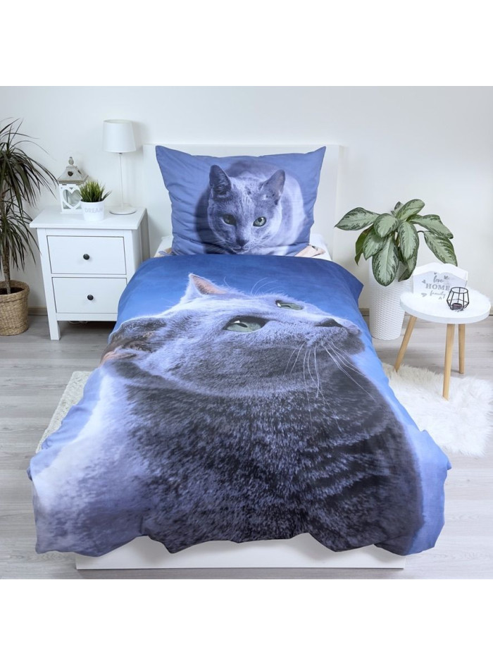 POŚCIEL BAWEŁNIANA 140x200 CM CZARNY KOT