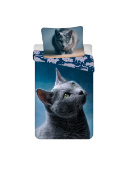 POŚCIEL BAWEŁNIANA 140x200 CM CZARNY KOT