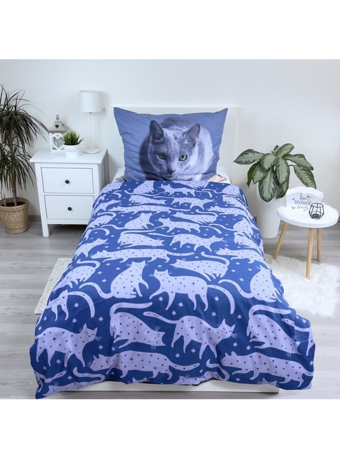 POŚCIEL BAWEŁNIANA 140x200 CM CZARNY KOT