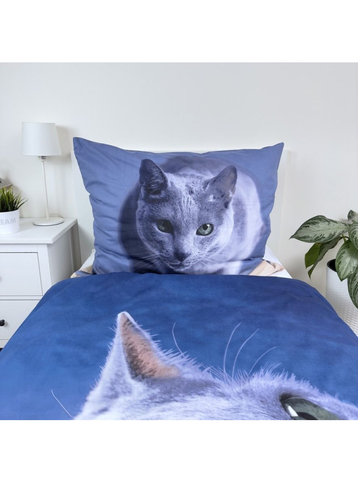 POŚCIEL BAWEŁNIANA 140x200 CM CZARNY KOT