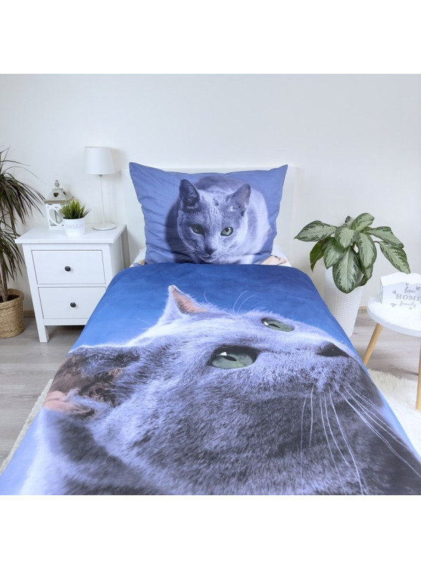 POŚCIEL BAWEŁNIANA 140x200 CM CZARNY KOT