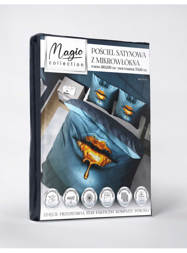 KOMPLET POŚCIELI 160x200 DWUSTRONNA 3D ZŁOTE USTA 4181_A