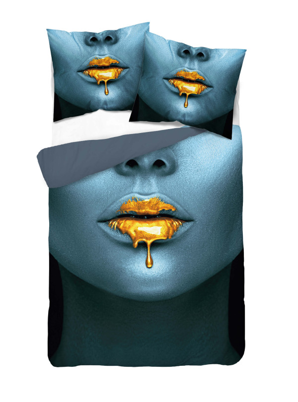 KOMPLET POŚCIELI 160x200 DWUSTRONNA 3D ZŁOTE USTA 4181_A